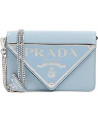 Prada Triangle Logo Chain Shoulder Bag - Blue