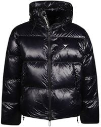 Emporio Armani - Logo-embroidered Zipped Hooded Puffer Jacket - Lyst