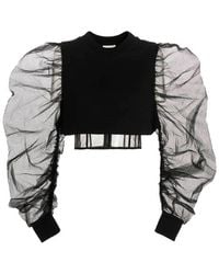 Alexander McQueen Sheer Puff-sleeved Cropped Top - Black