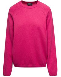 A.P.C. - 'rosanna' Fuchsia Crewneck Sweater With Perforated Details In Cotton And Cashmere Woman - Lyst