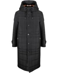 Burberry Globe Check Hooded Coat - Black