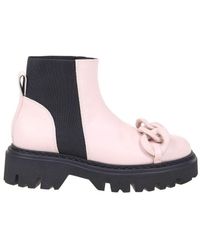 N°21 Chain-link Round Toe Ankle Boots - Pink