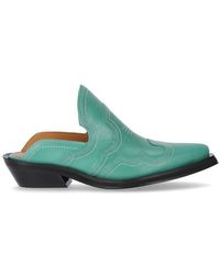 Ganni - Stitched Slip-On Western Mules - Lyst