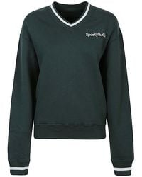 Sporty & Rich - Serif Logo V-Neck Cotton Sweatshirt - Lyst