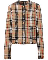Burberry - Vintage Check Collarless Jacket - Lyst