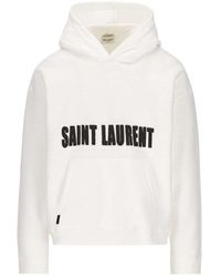 Saint Laurent - Logo-print Textured Hoodie - Lyst