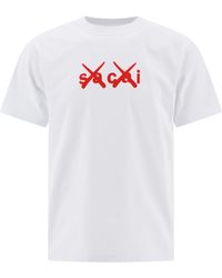 Sacai X Kaws Logo Flocked T-shirt - White
