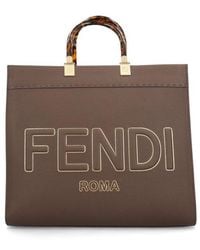 Fendi Sunshine Medium Logo Detailed Tote Bag - Brown