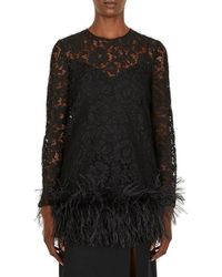 Valentino - Lace Feather-trim Top - Lyst