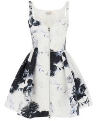 Alexander McQueen - Printed Flared Short Dress - Lyst