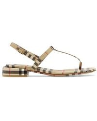 Burberry - Checked Leather Slingback Sandals - Lyst