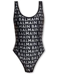Balmain - Logo-print Scoop-neck Swimsuit - Lyst