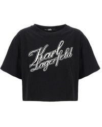 Karl Lagerfeld - Varsity Cropped T-shirt - Lyst