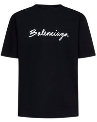 Balenciaga Logo Printed Crewneck T-shirt - Black