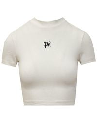 Palm Angels - Logo Embroidered Cropped Crewneck T-shirt - Lyst