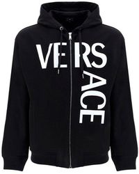 Mens Clothing Activewear gym and workout clothes Hoodies Versace Cotton La Greca Hoodie in Black for Men 