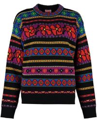 KENZO - Floral-pattern Panelled Knitted Sweater - Lyst