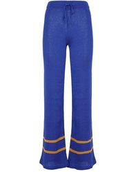 Marni Contrasting-stripe Knitted Flared Pants - Blue