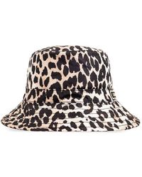 Ganni - Leopard Print Bucket Hat, - Lyst
