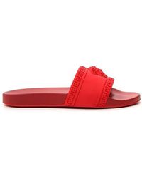 Versace Medusa Detailed Slip-on Slides - Red