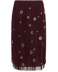 Prada - Eyelet-Embellished Fringed Midi Skirt - Lyst