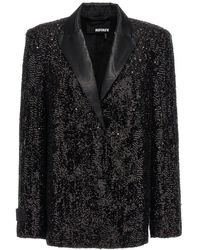 ROTATE BIRGER CHRISTENSEN Glossy Oversize Blazer in Black