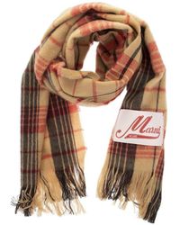 Marni Checked Scarf In Virgin Wool - Natural