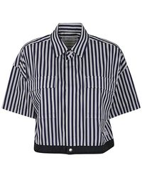 Sacai - Short Sleeved Striped Cropped Shirt - Lyst