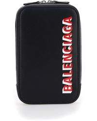 Balenciaga Logo Print Leather Cash And Phone Holder - Black