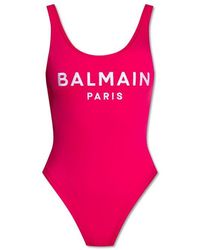 Balmain - Logo-print Scoop-back Swimsuit - Lyst