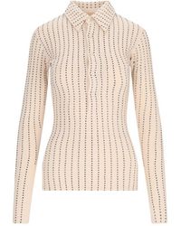 The Attico - Embellished Long-Sleeved Polo Shirt - Lyst