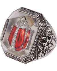 Alexander McQueen Embellished Bug Engraved Ring - Metallic