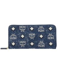 MCM - Monogram Zip-up Denim Wallet - Lyst