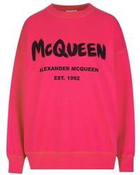 und Fitnesskleidung Hoodies Alexander McQueen Baumwolle Hoodie mit Logo-Print in Pink Damen Bekleidung Sport- Training 