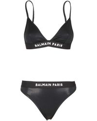 Balmain Logo Printed Two-piece Bikini Set - Black
