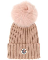 Moncler Logo Patch Pompom Beanie - Pink