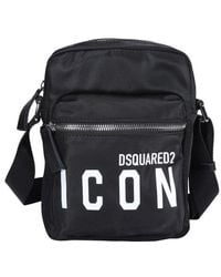 DSquared² Slogan Printed Messenger Bag - Black
