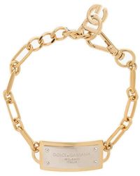 Metallic Dolce & Gabbana Synthetic Link Bracelet With Dg-logo Pearls in Gold for Men Mens Jewellery Bracelets 