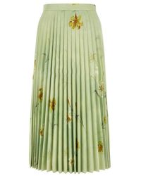 Balenciaga - Floral-printed Plisse Leather Midi Skirt - Lyst