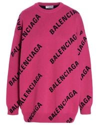 Balenciaga Allover Logo Intarsia Jumper - Pink