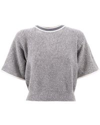 Brunello Cucinelli - Contrasting-Border Knitted Top - Lyst
