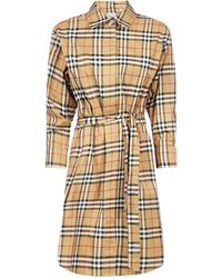 Burberry Vintage Check Tie-waist Shirt Dress - Natural
