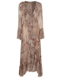 Blumarine - Printed Chiffon Long Dress - Lyst