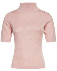 Fendi Short-sleeved Intarsia-knit Top - Pink