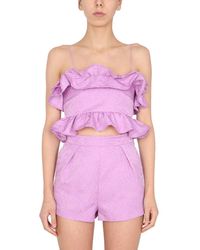 MSGM Cropped Top With Ruches - Purple
