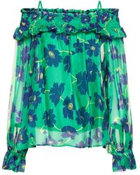 P.A.R.O.S.H. Allover Floral Printed Off-shoulder Blouse - Green