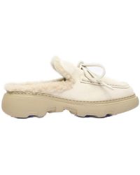 Burberry - Shearling Detailed Slip-on Mules - Lyst