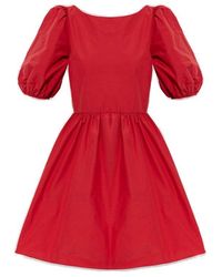 RED Valentino - Red Taffeta Puff Sleeved Dress - Lyst