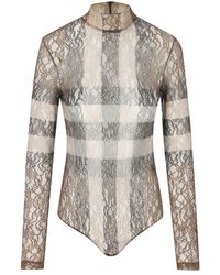 Burberry - Laced Check Printed Bodysuit - Lyst