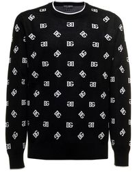 Dolce & Gabbana - Dg Intarsia Knit Crewneck Sweater - Lyst